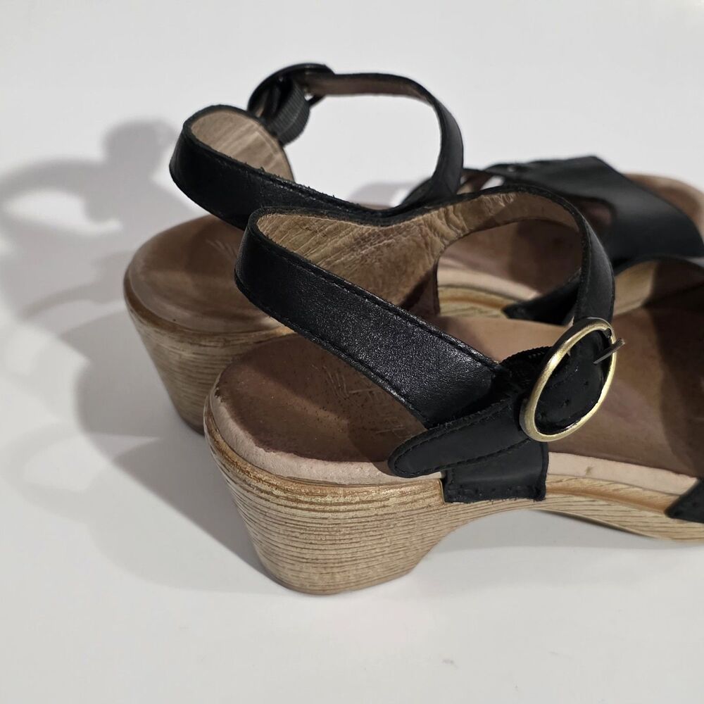 Dansko Wedge Ankle Straps Sandals Black Sz Eu 38 USA 8 - Picture 3 of 12